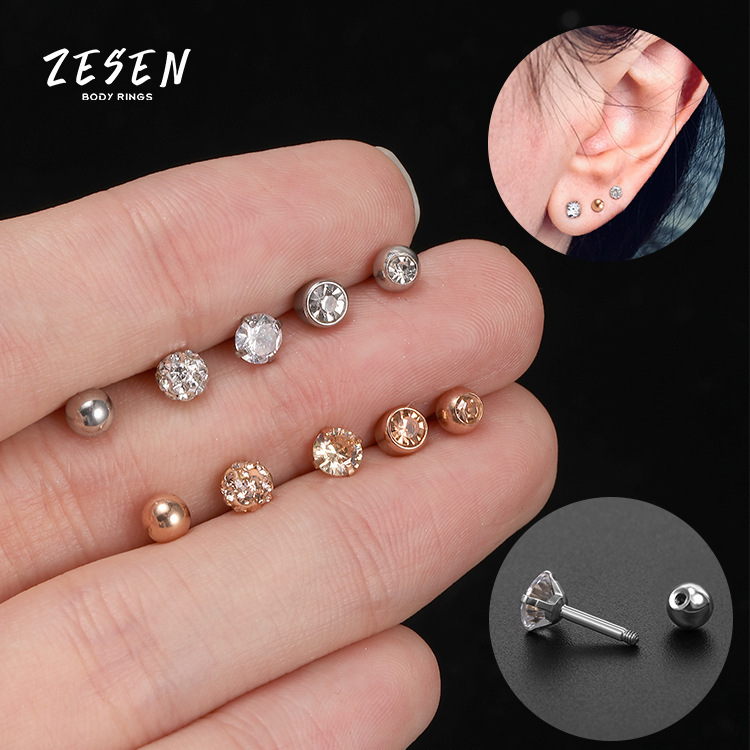 Cross Border Hot Sale Stainless Steel Zircon Ear Bone Nail Personality Face Slimming Rose Gold Titanium Steel Piercing Ear Studs Supply - Image 2