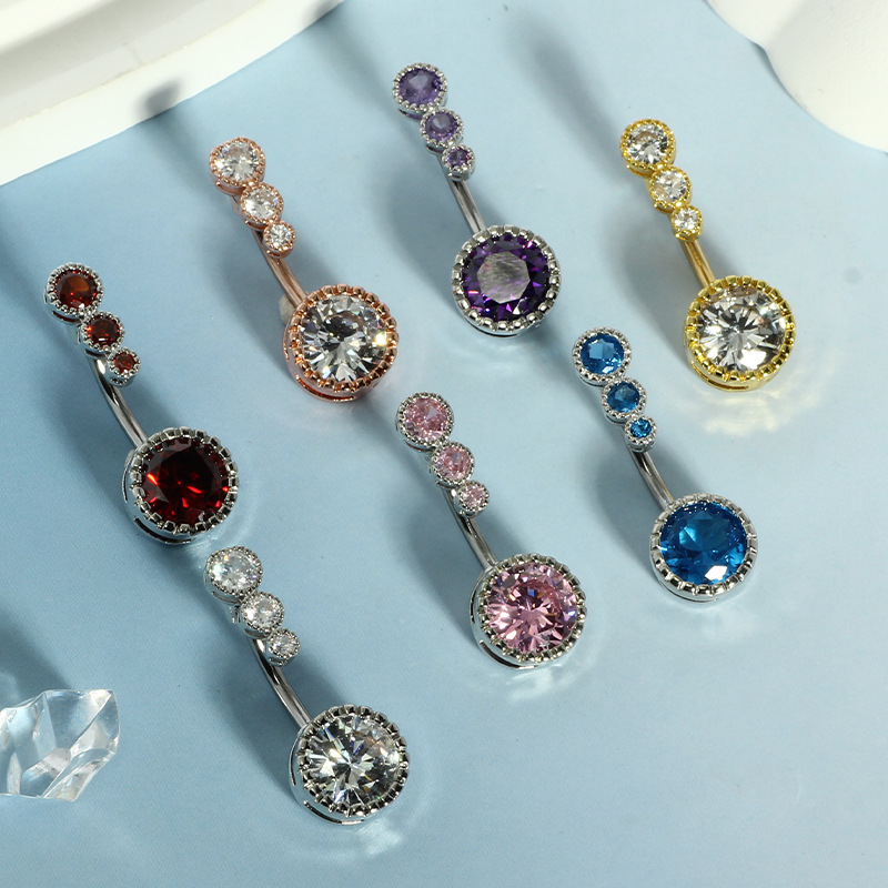 CZ Zircon Belly Button Ring Stainless Steel Round Navel Piercing Jewelry Rose Gold White - Image 2