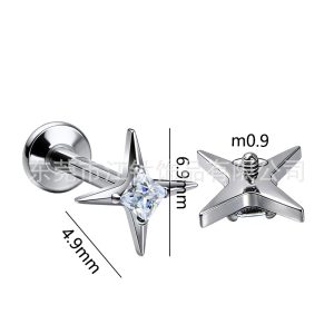 G23 Titanium Alloy Cross Star Cubic Zirconia Ear Stud Cartilage Piercing Jewelry