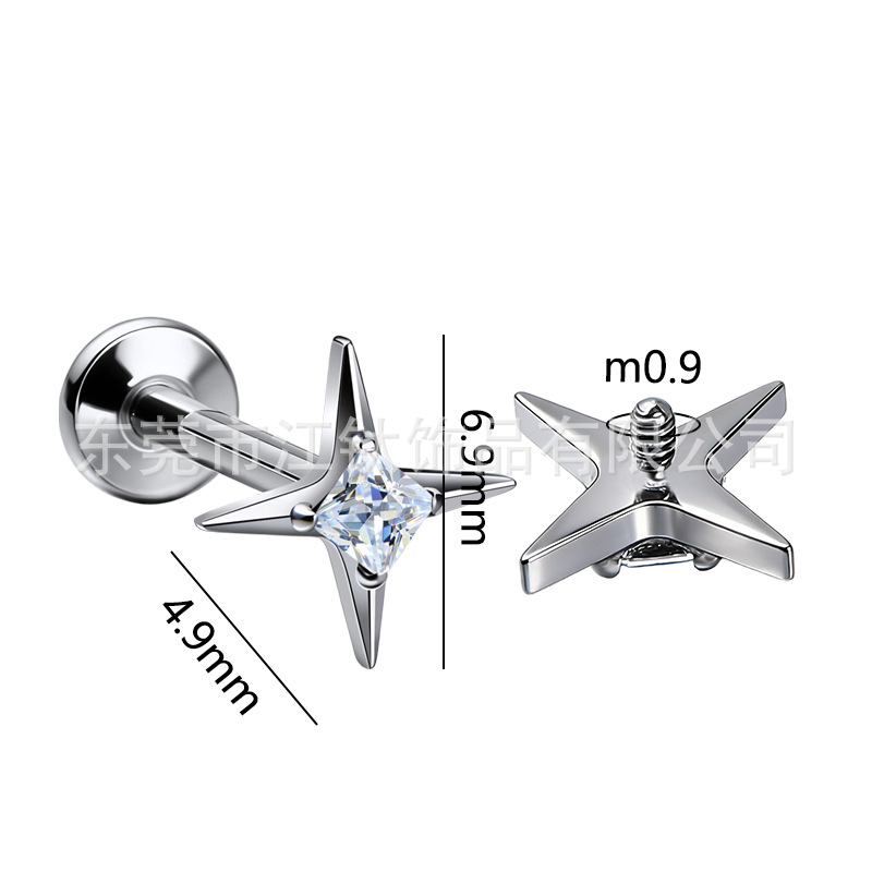 G23 Titanium Alloy Cross Star Cubic Zirconia Ear Stud Cartilage Piercing Jewelry - Image 2