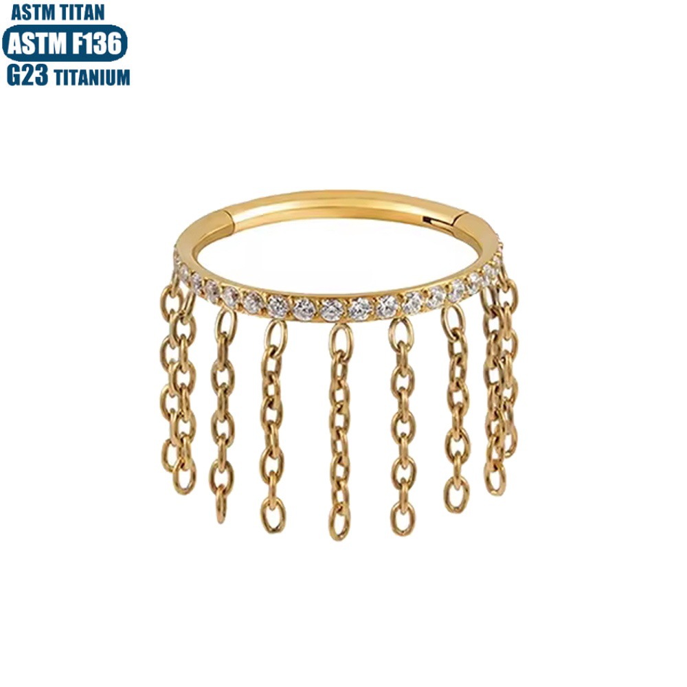 Titanium Alloy Tassel Earrings Chain Nose Ring Zircon Seamless Ring Conch Ear Bone Ring - Image 3