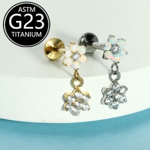 G23 Titanium Alloy Flower Internally Threaded Lip Labret Stud Ear Cartilage Piercing Jewelry Fashion Versatile