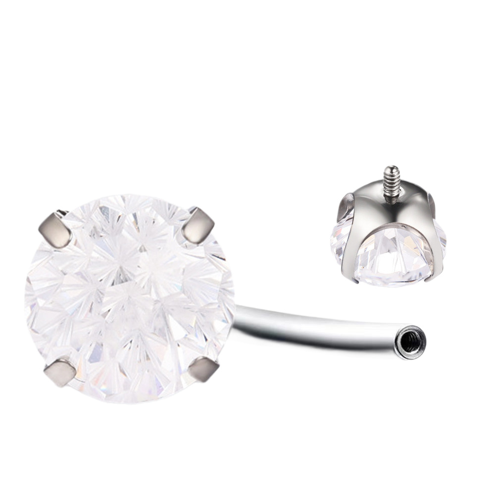F136 Titanium Alloy Four-Prong Zircon Belly Button Ring Fireworks Diamond Two-End Sparkle Piercing Jewelry - Image 5