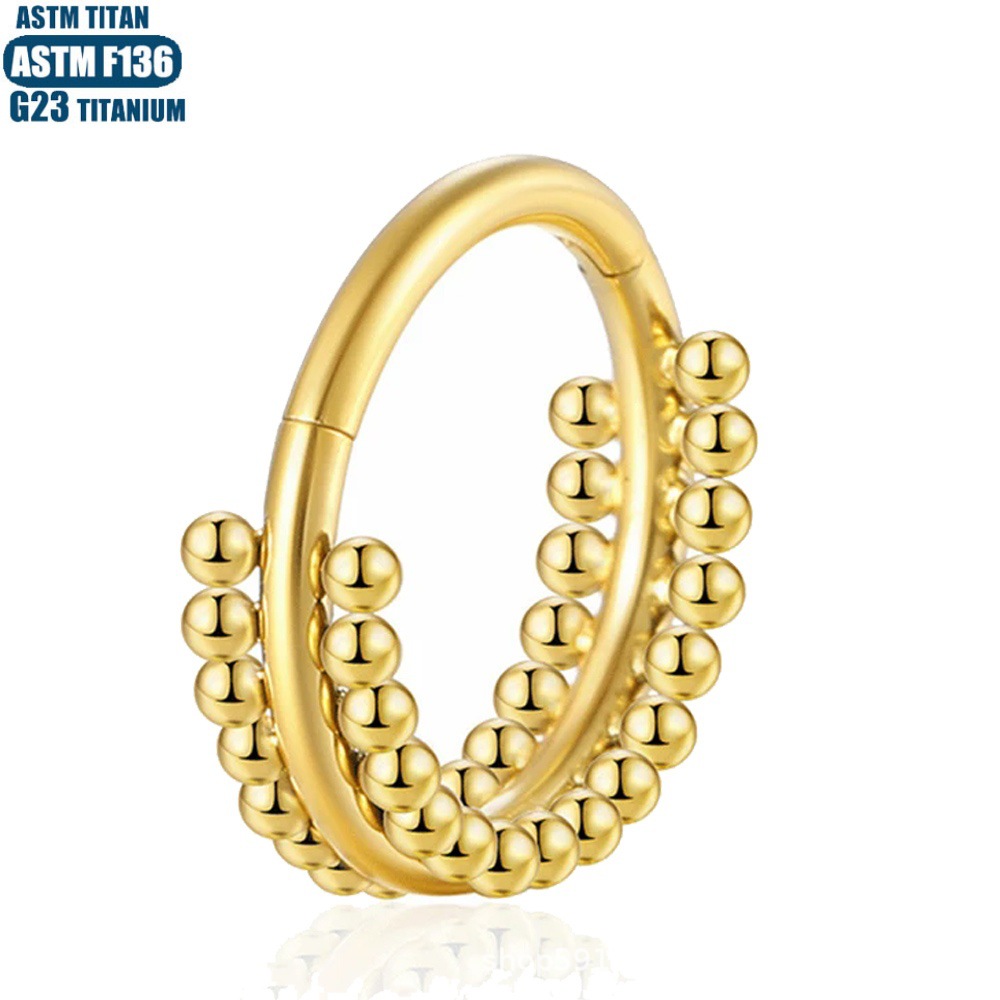 G23 Titanium Nose Ring Double Layer Solder Ball Septum Ring Seamless Ring Hinge Earrings - Image 3