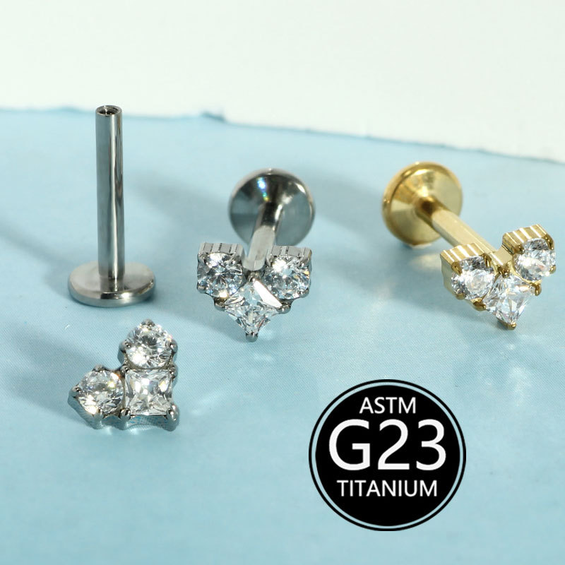 G23 Titanium Inlaid Zircon Heart Shaped Lip Labret Stud Ear Cartilage Bone Nail Tongue Barbell Body Piercing Jewelry - Image 2