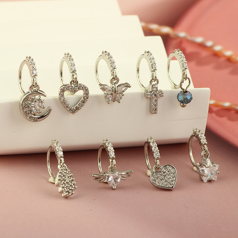 20G Water Drop Zircon Pendant Nose Ring for Men and Women - Copper Plated Geometric Flower Nose Stud - Image 3
