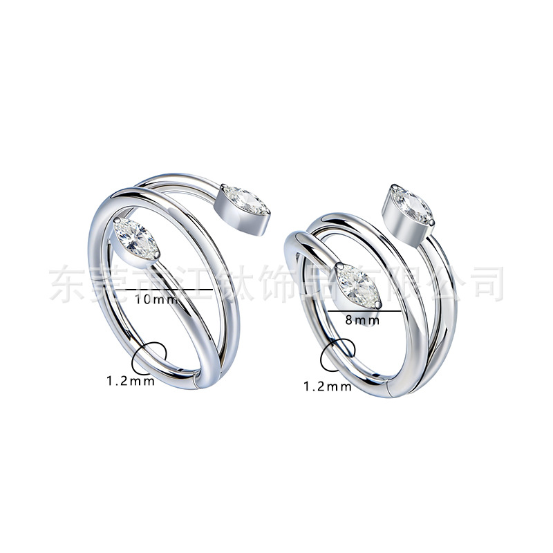 G23 Titanium Nose Ring Double-Ended Marquise Zircon Body Piercing Earring Stud 1.2x10mm - Image 2