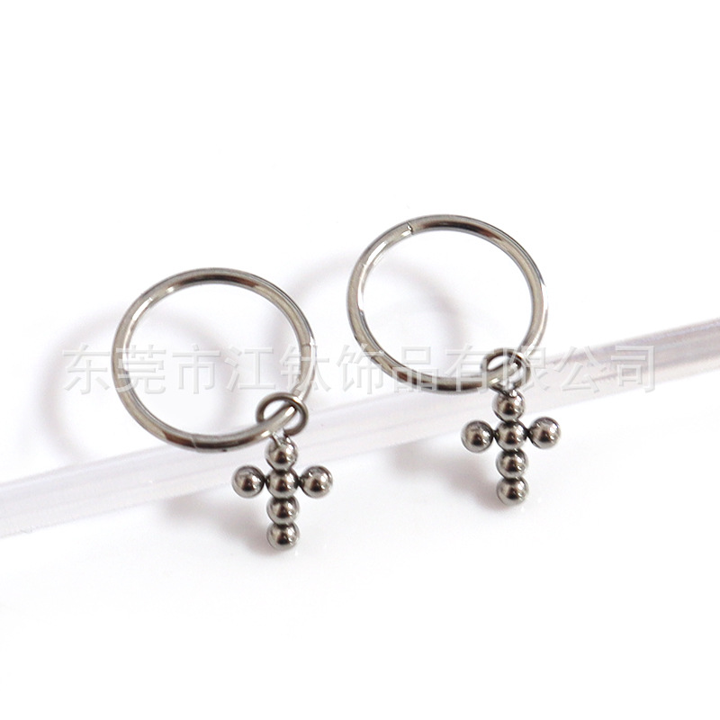 F136 Titanium Cross Earrings Stud - G23 Titanium Alloy Body Piercing Jewelry Earring Nose Ring for Men Women - Image 2