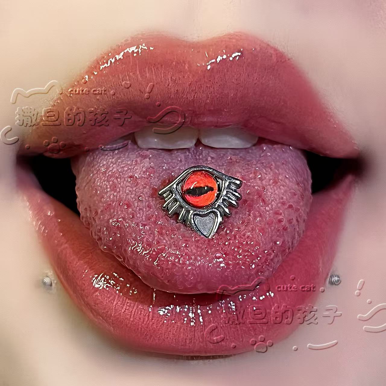 Satan's Child Blue Devil Tears Tongue Barbell 316L Surgical Steel Green Tongue Ring - Image 4