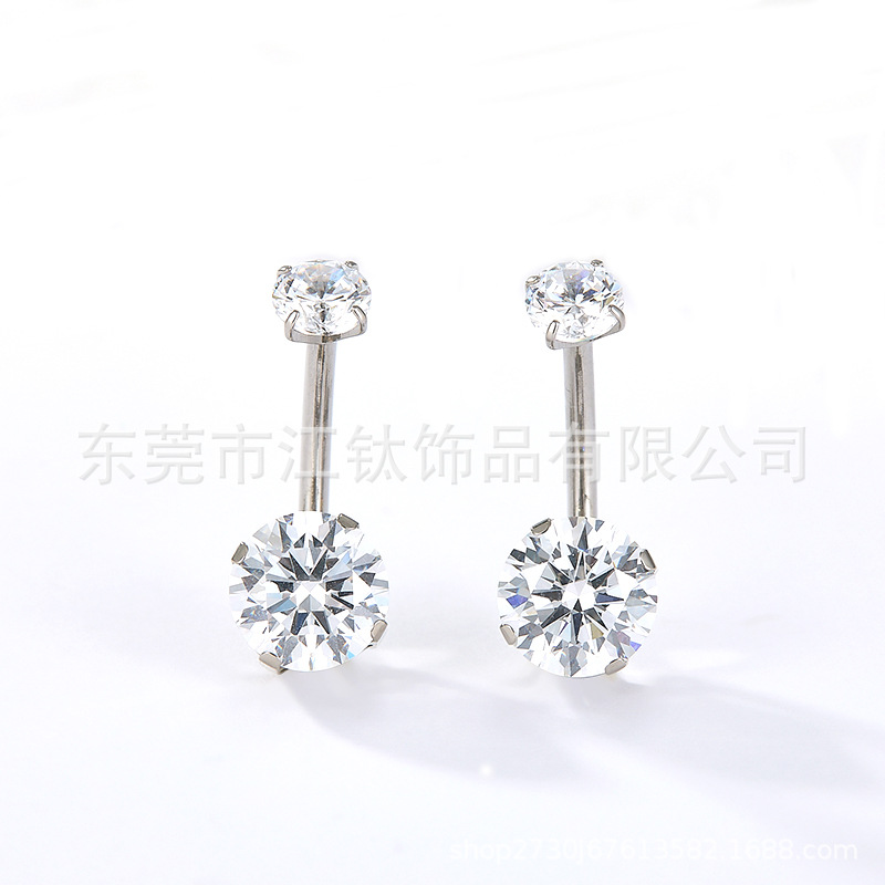 G23 Titanium Curved L-Bar Navel Ring with Zircon Double Head Inlaid G23 Titanium Alloy Body Piercing Jewelry - Image 5
