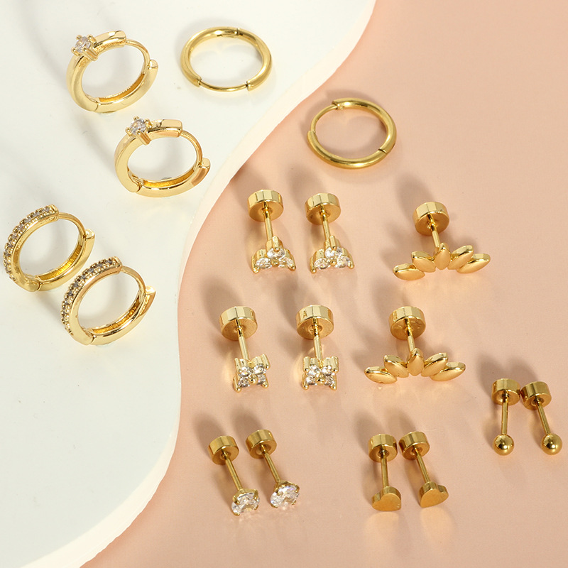18-Piece Stainless Steel Earring Set Butterfly Geometric Earrings For Women Men Fashion Commuter Style Silver With White Zircon - Image 4