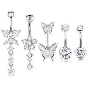 Cross-border Hot New Five-piece Butterfly Flower Zircon Navel Ring Piercing Jewelry Navel Nail Amazon in stock