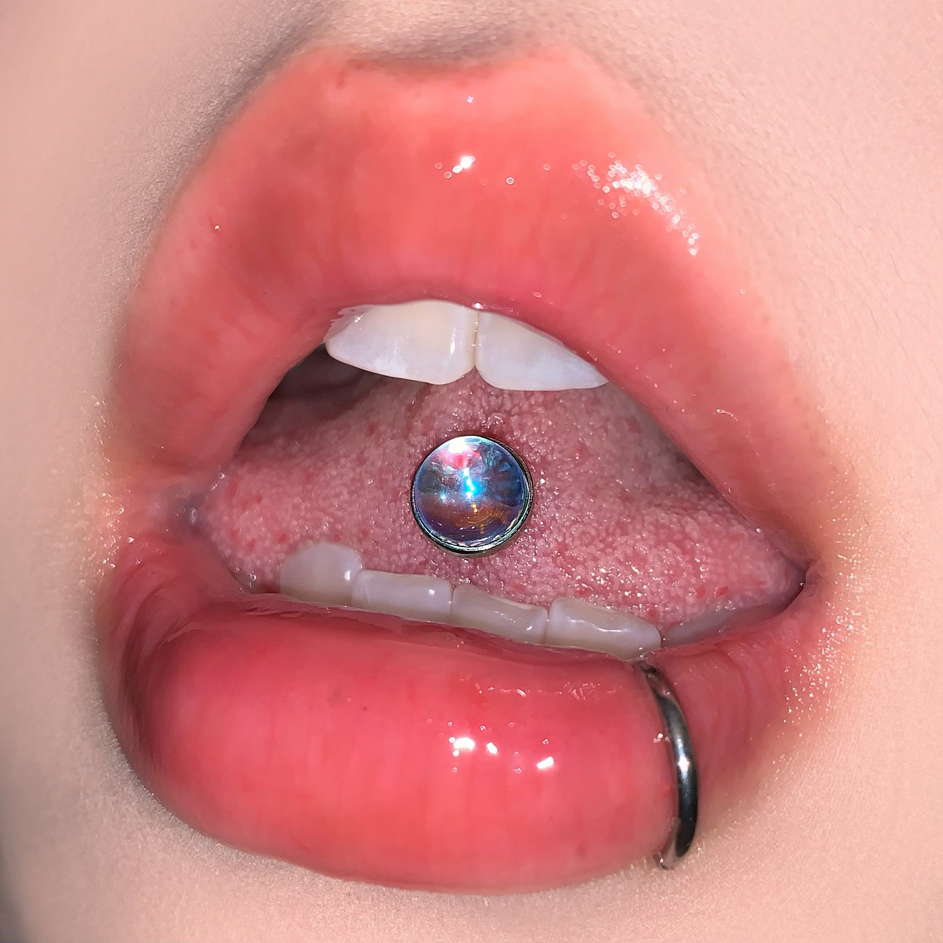 Moonstone Frosted Aurora 316L Surgical Steel Tongue Ring Barbell Externally Threaded Tongue Piercing Jewelry Hot Girl Style - Image 2