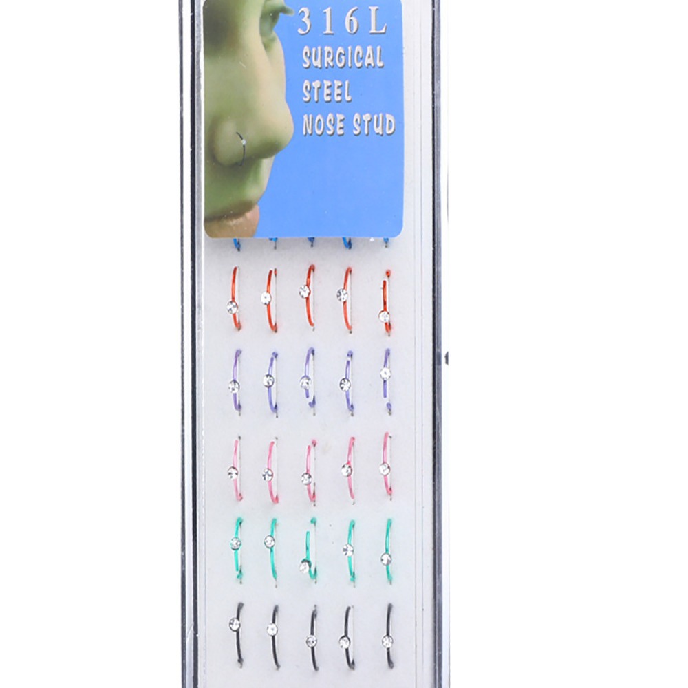 40-Piece Bulk Box 1.8mm Stainless Steel & Acrylic Nose Ring with Gold-Plated Hoop, Geometric Nose Stud Jewelry - Image 3