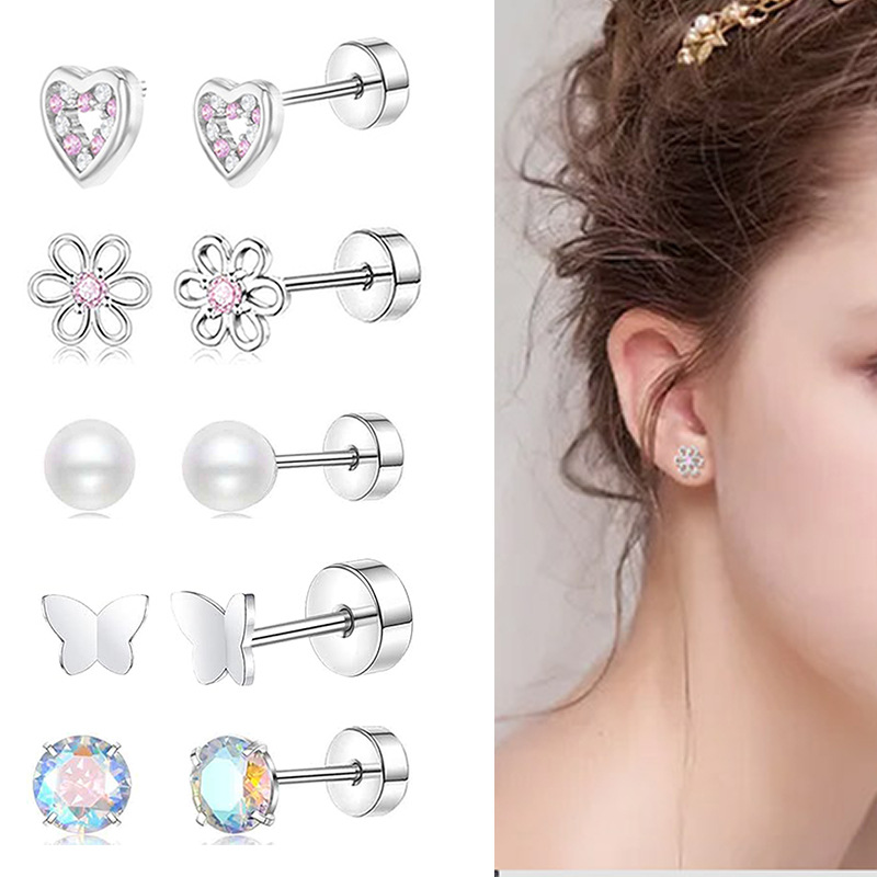 Stainless Steel Gold Electroplated Round Earrings Set with CZ, Heart Shape, Exquisite Ear Piercing Jewelry - Image 5