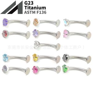 F136 Titanium Internal Thread Three-Claw Zircon Basic Curved Rod Suspended Navel Nail