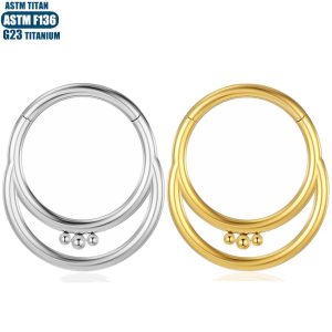 F136 Titanium Alloy Nose Ring Moon Welded Bead Closed Ring Body Piercing Septum Jewelry Ear Cartilage Earrings Gold Plated
