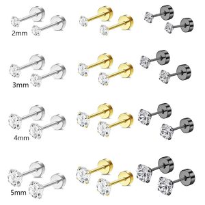 2-5mm Four-Claw Star Zircon Ear Bone Nail Nose Lip Piercing Stud Stainless Steel Black Earring