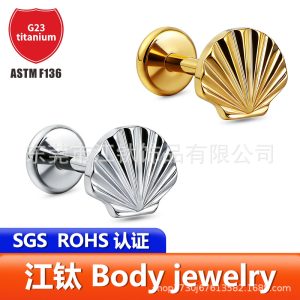 JT F136 Titanium Ocean Series Shell Earrings with Pins – G23 Titanium Alloy Body Piercing Ear Bone Studs for Men & Women