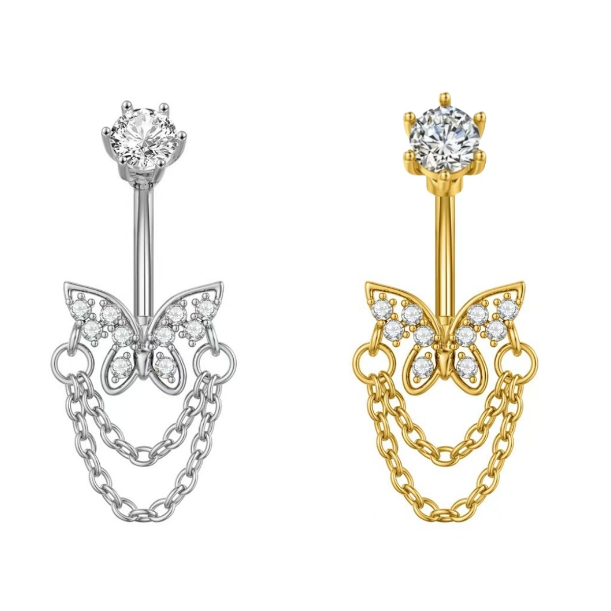 Love Butterfly Gold Heart Navel Ring Stainless Steel Zircon Belly Button Piercing Jewelry - Image 5
