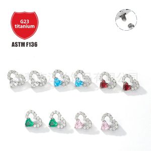 Heart Inlaid Zircon G23 Titanium Ear Bone Nail Cartilage Stud Ear Piercing Jewelry