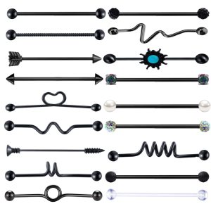 18Pcs Industrial Barbell Crossbar Set Stainless Steel Double Ear Piercing Jewelry for Women