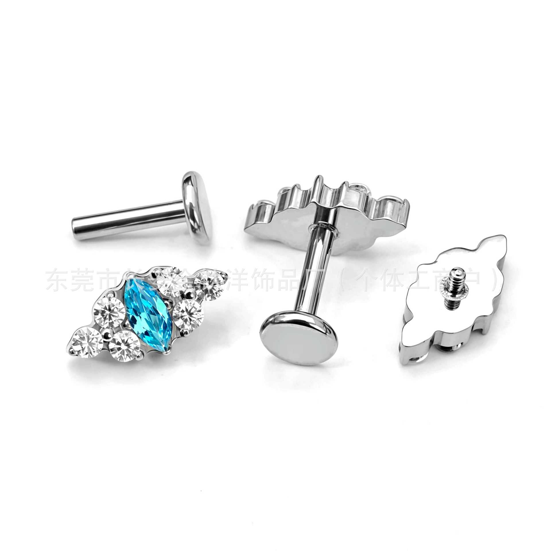 F136 Titanium Full Diamond Cloud-Shaped Zircon Lip Stud, Ear Stud, Cartilage Stud, G23 Titanium Alloy Body Piercing Jewelry - Image 3
