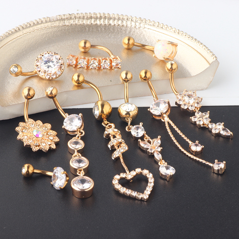 Mixed Zircon Navel Ring Set - 10-Piece Belly Button Body Piercing Jewelry Set - Image 3