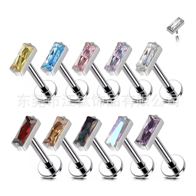 G23 Titanium Ear Bone Nail Square Inlay Zircon Cross Ear Piercing Jewelry - Image 5