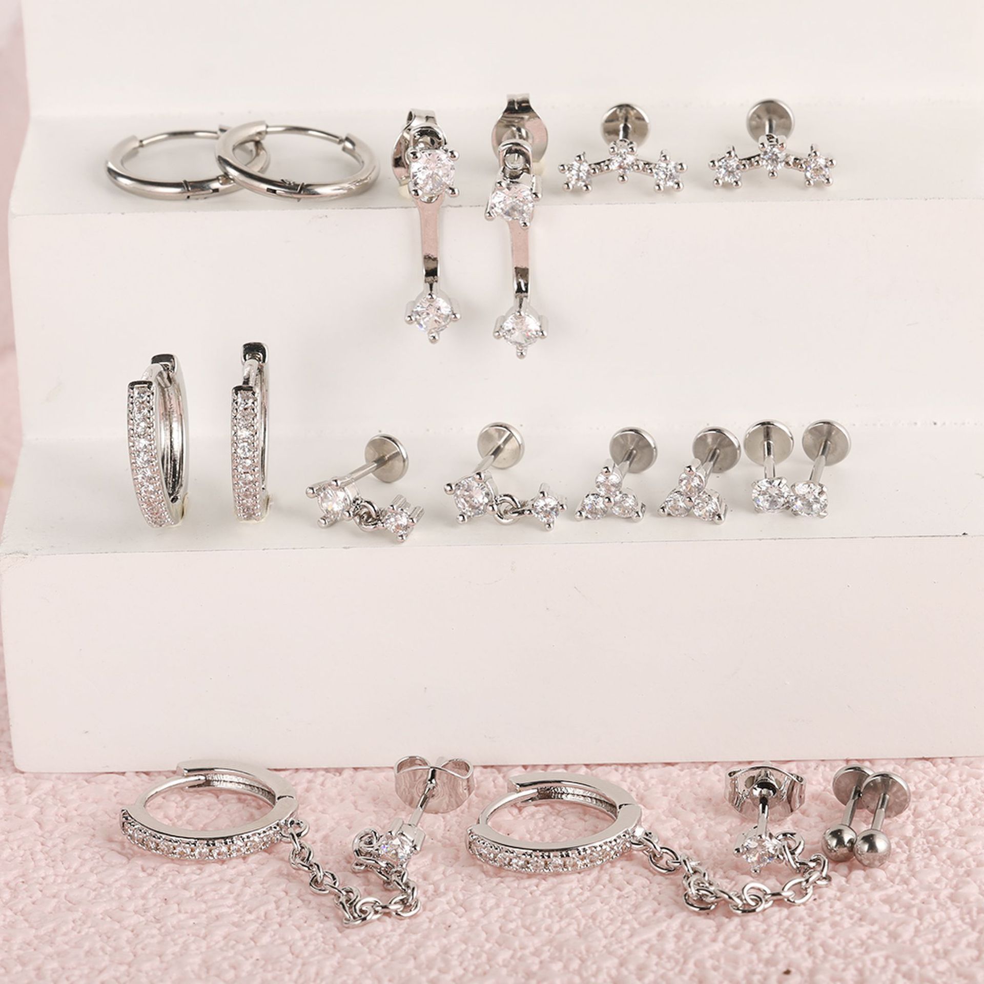20 Piece Stainless Steel Lip Studs and Ear Cartilage Hoops Set, 20G Real Gold Plated Zircon Earrings - Image 4