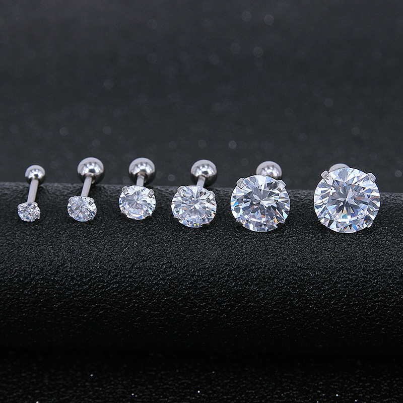 Gem Flower Rod Stud Earrings for Women - 316L Surgical Steel Screw Back Earrings Set - Image 4