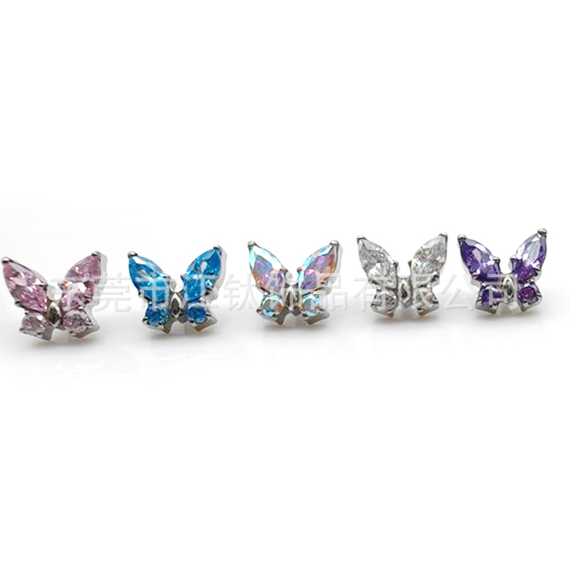 F136 Titanium Stud Earrings with Zircon Butterfly - Lip Stud Ear Bone Piercing Jewelry G23 Titanium Alloy - Image 5