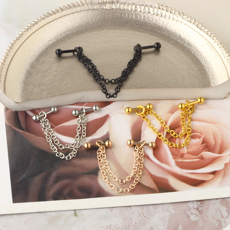 Amazon Explosion Chain Ear Bone Nail Sexy European and American Stainless Steel Puncture Ear Bone Needle Ear Accessories CARTILAGE Star Shape Rose Gold - Image 2