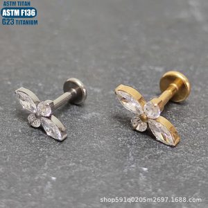 G23 Titanium Alloy Gold Lip Ring Spiral Diamond Ear Stud Inner Tooth Thread Small Ear Stud Puncture Jewelry Lip Stud Lip Decoration