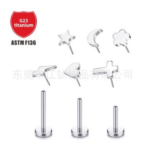 G23 titanium lip nail pin stud earrings Moon star love lightning cross titanium alloy puncture jewelry ear bone stud