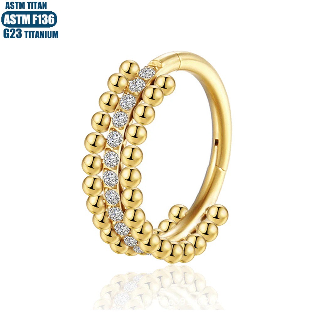 F136 Implant Grade Titanium Alloy Nose Ring Seamless Ring Side Zircon Double Row Welded Ball Hinge Perforated Earrings Cartilage Ring - Image 2