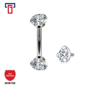 G23 Titanium Three-Claw Zircon Eyebrow Nail Belly Button Ring Navel 14G 16G Eyebrow Barbell Body Piercing Jewelry