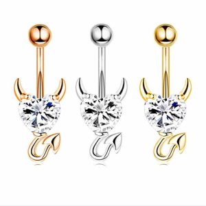 Rose Gold Heart Belly Button Ring 316L Surgical Steel Curved Barbell Dangle Navel Piercing Jewelry