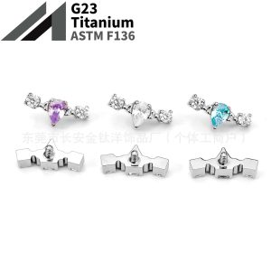 F136 Titanium Straight Drainage Drop 5A Zircon Earring Ear Bone Nail Cochlear Nail G23 Titanium Alloy Body Piercing Jewelry