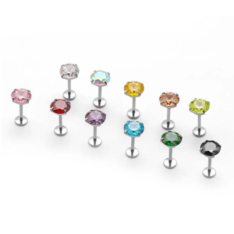 F136 Titanium Ear Stud with Bowl Base and Four Prongs, 5A Zircon Inlaid, Lip Stud, Tongue Stud, Ear Cartilage Stud, DIY Drill Bit - Image 3