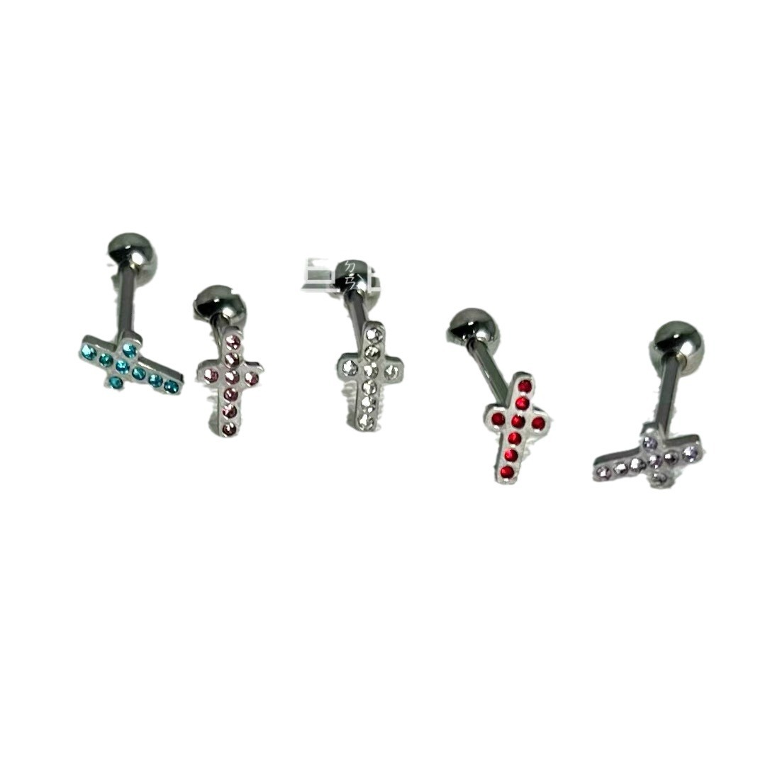 Titanium Steel Cross Tongue Barbell External Thread Hot Girl Tongue Ring Piercing Jewelry Light Purple Crystal - Image 5