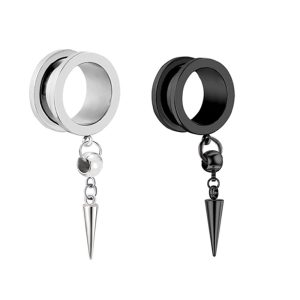 W02 Black 25mm External Thread Pointed Cone Auricle Expander Earring - 316L Surgical Steel