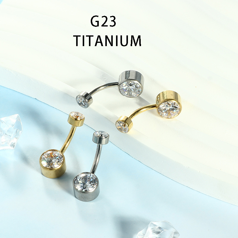 G23 Titanium Alloy F136 Curved Barbell Navel Ring Threaded Round Zircon Belly Ring 14g Sold Individually - Image 4