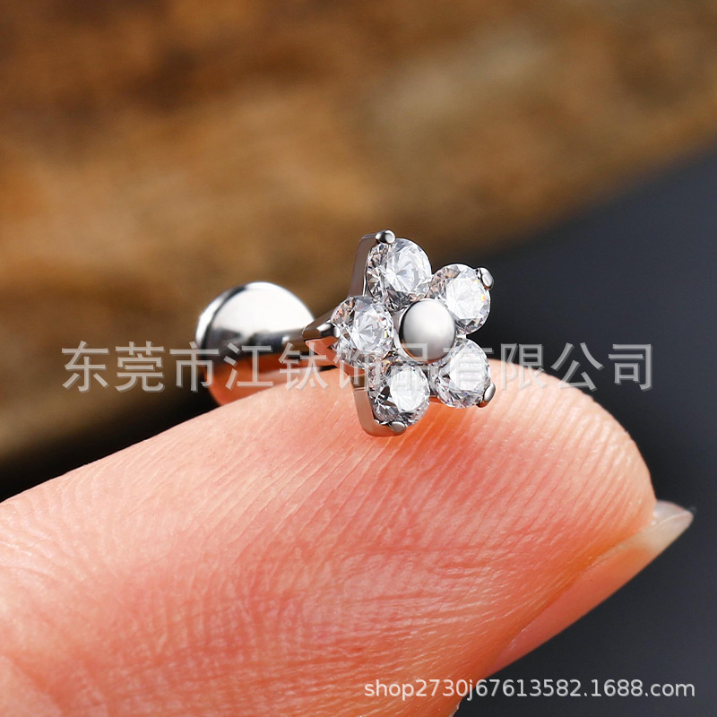 G23 Titanium Alloy Flower Inlaid Zircon Ear Cartilage Stud Earring Body Piercing Jewelry - Image 2