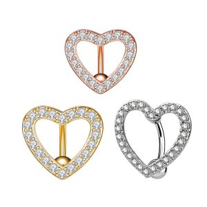 Heart-Shaped Zircon Belly Button Ring Rose Gold Navel Piercing Jewelry Wholesale