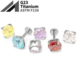 G23 Titanium Violet Crown-Cut Lip Tongue Nose Ear Cartilage Piercing Jewelry F136 Titanium Round Base