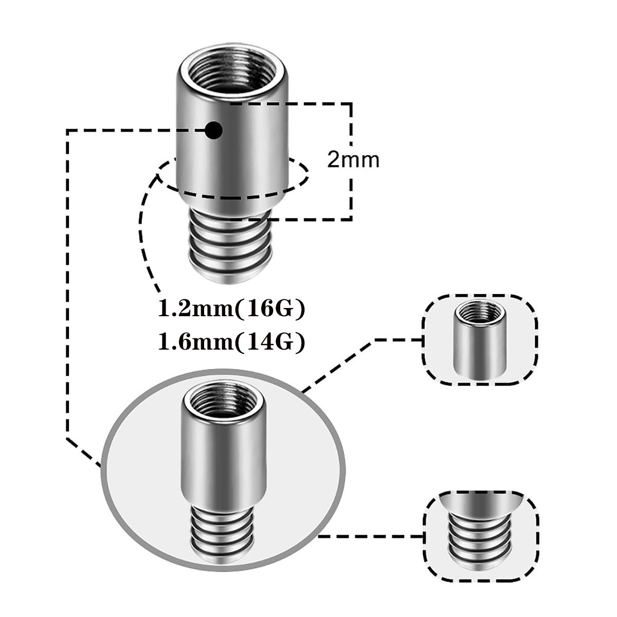 G23 Titanium 2mm Extension Rod for F136 Titanium Internally Threaded Lip, Ear, Navel Piercing Accessories - Image 5