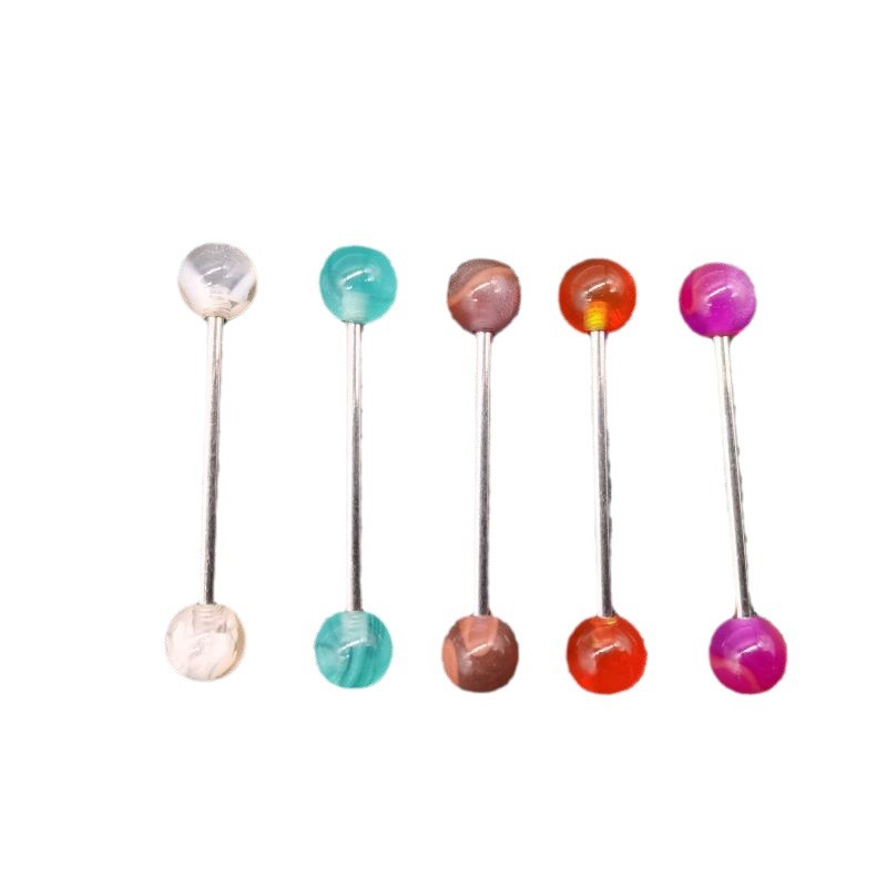G23 Titanium Tongue Nail with Cat's Eye Stone Effect Acrylic Ball Barbell - Tongue Piercing Jewelry - Image 5