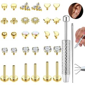 Stainless Steel Nose and Lip Piercing Multi-Piece Set with Replaceable Internal Thread Ends