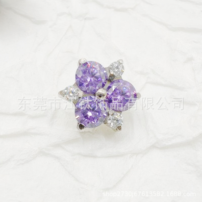 G23 Titanium Flower Inlaid Zircon Ear Bone Lip Nail Body Piercing Jewelry - F136 Alloy - Image 2